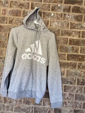 adidas Women's Top Sz XL The Essentials Hooded Gray White Sweatshirt